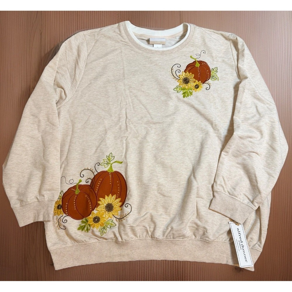 NWT Alfred Dunner Embroidered Pumpkin Women's Oatmeal Sweatshirt Plus 3x Fall